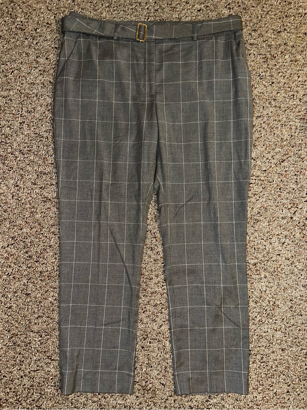 Women’s - Calvin Klein Gray Windowpane Plaid Belted Pants - 14